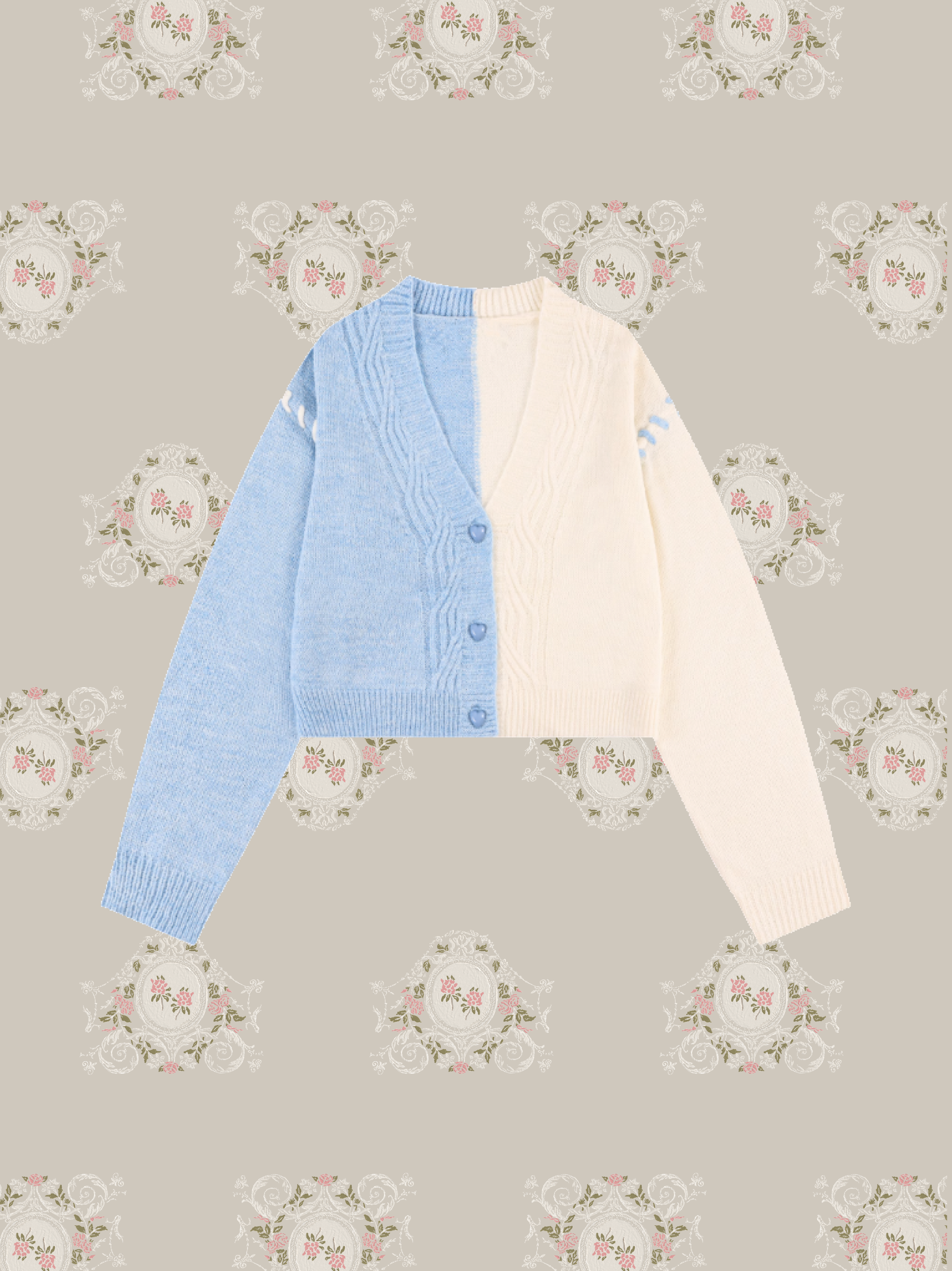 Heart Button Bi Color Cardigan/ハートボタンバイカラーカーディガン