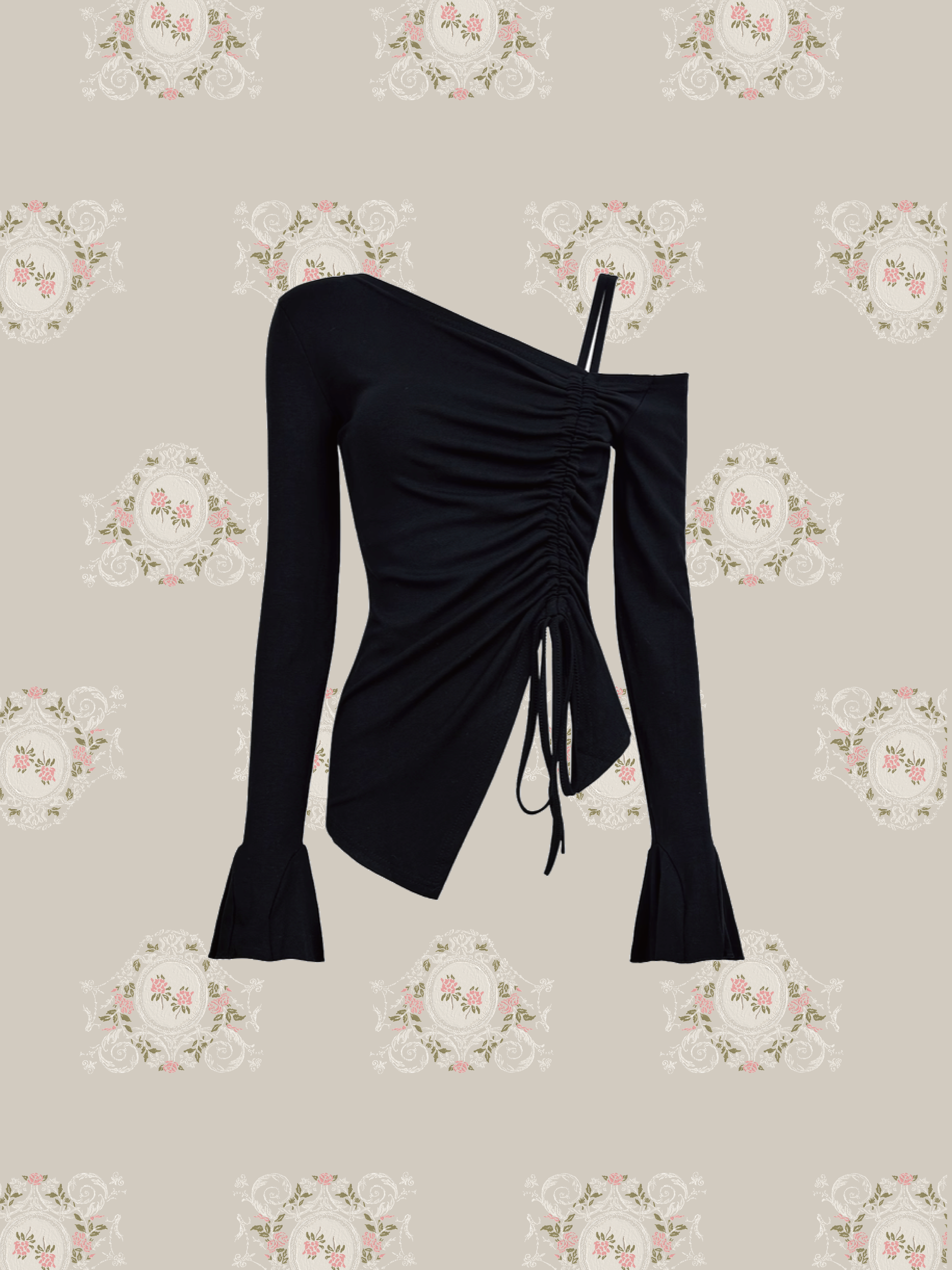 Oblique Shoulder Gathered Shirt