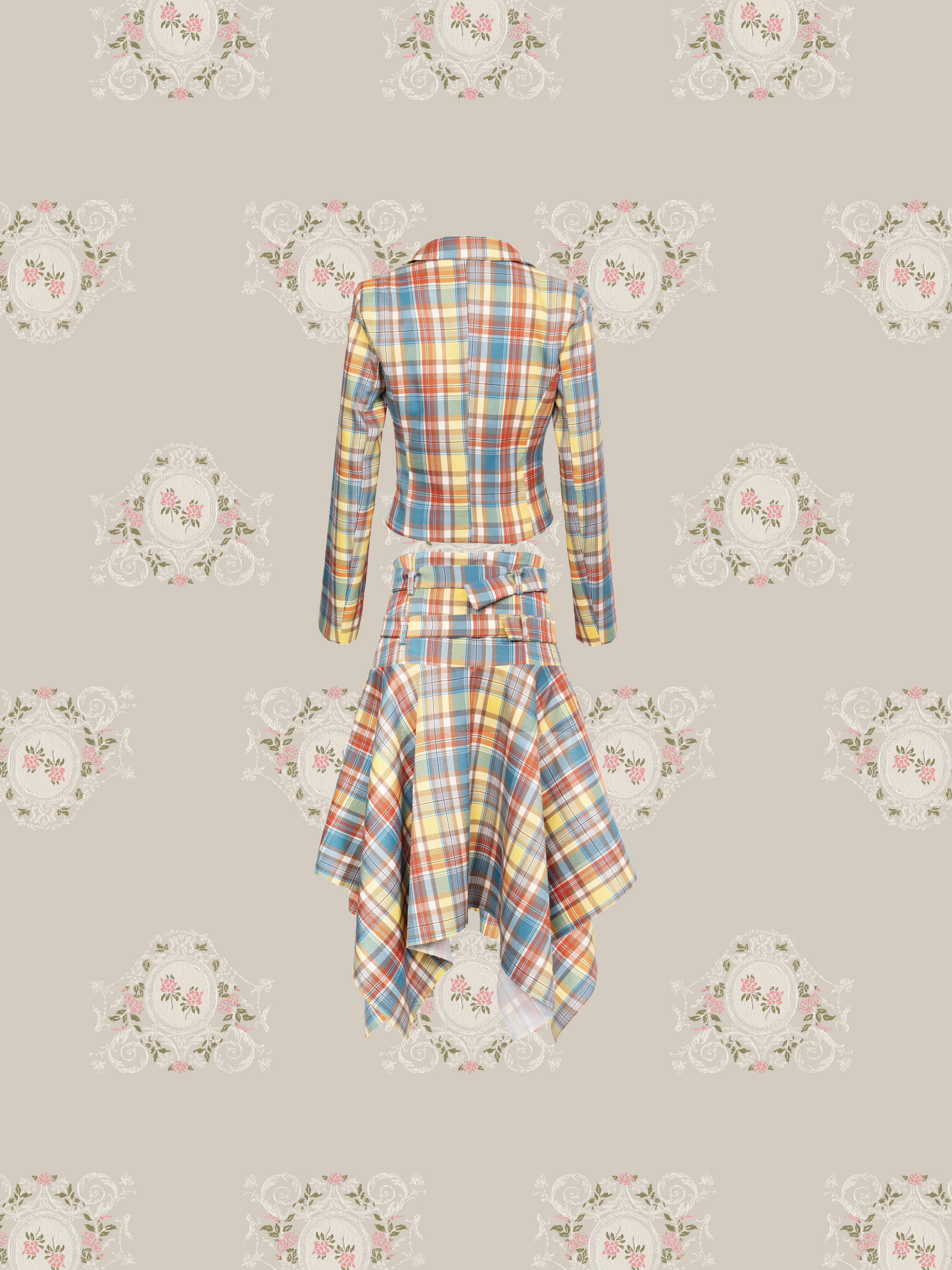 Vintage Plaid Asymmetric Skirt Set Up
