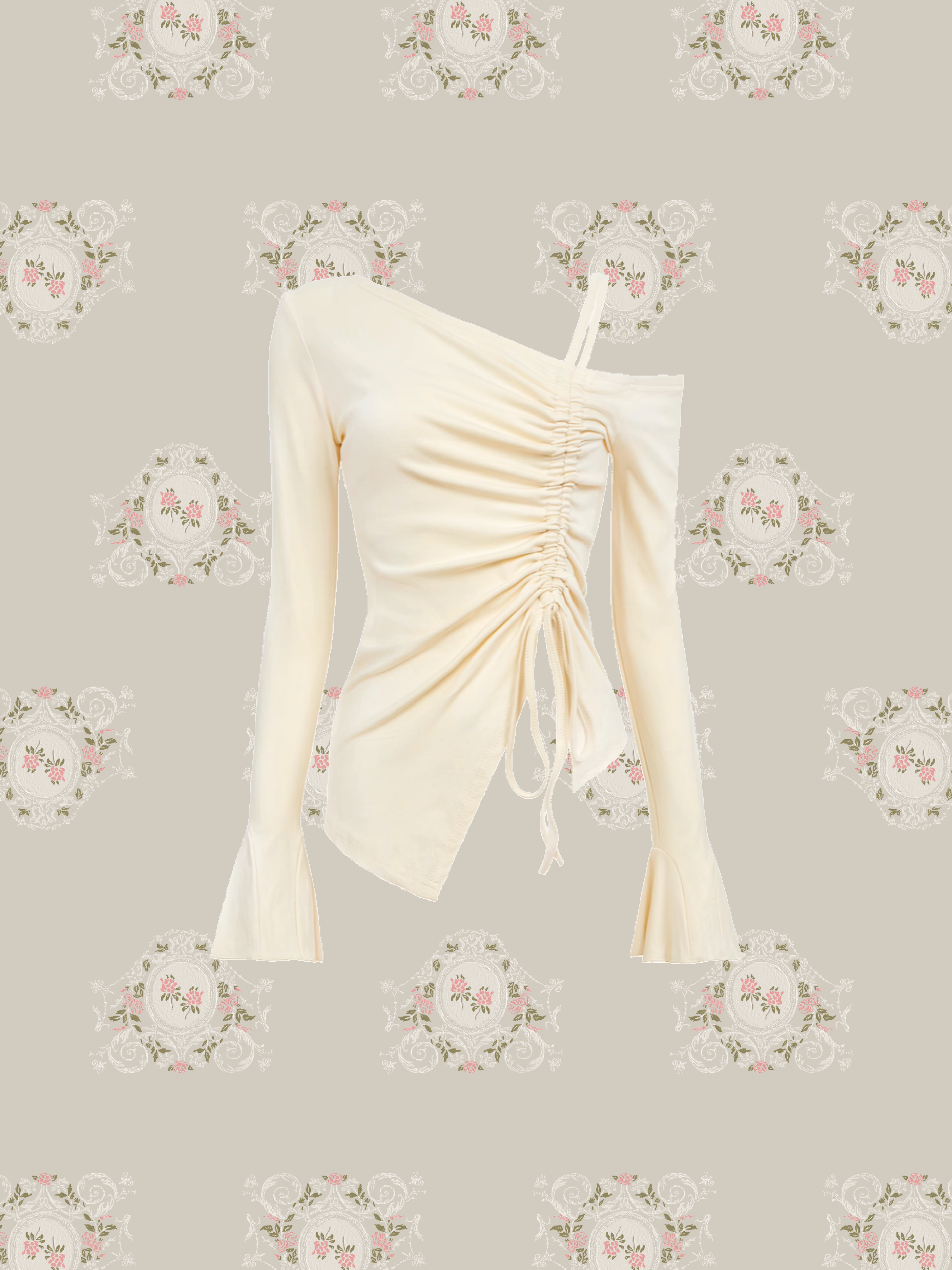 Oblique Shoulder Gathered Shirt