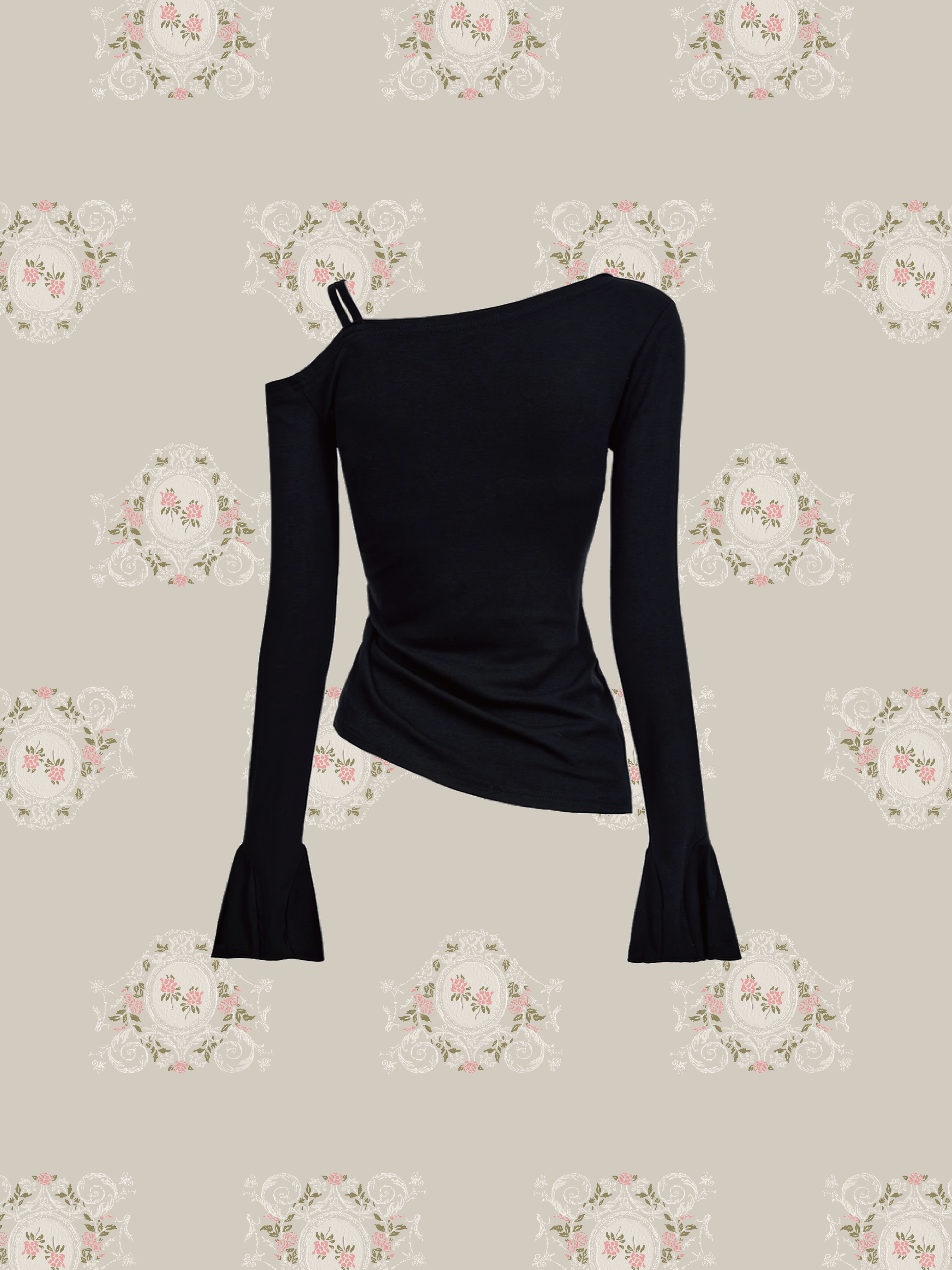 Oblique Shoulder Gathered Shirt