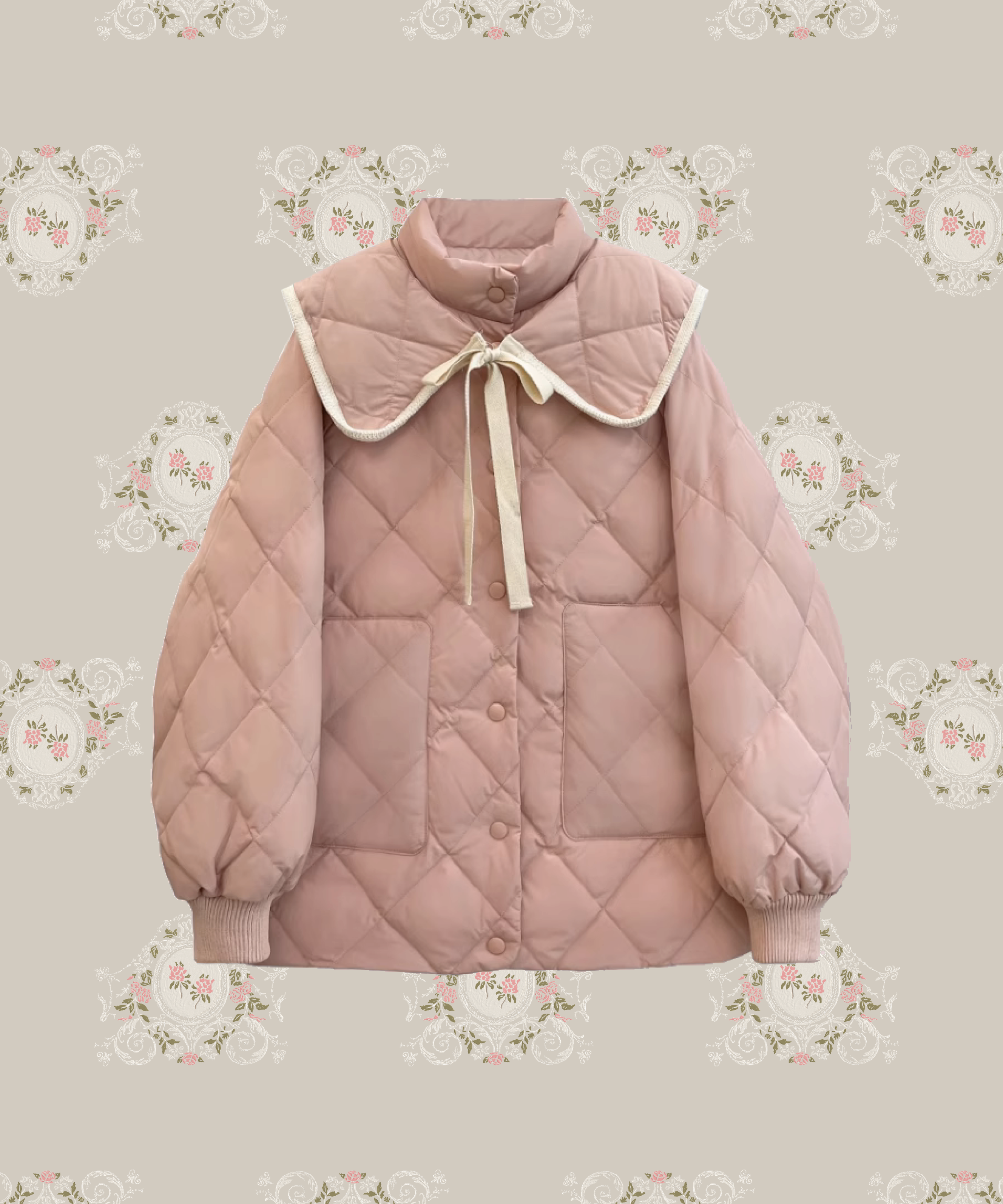 Quilted Lace Ribbon Duck Down Jacket キルティングレースリボン