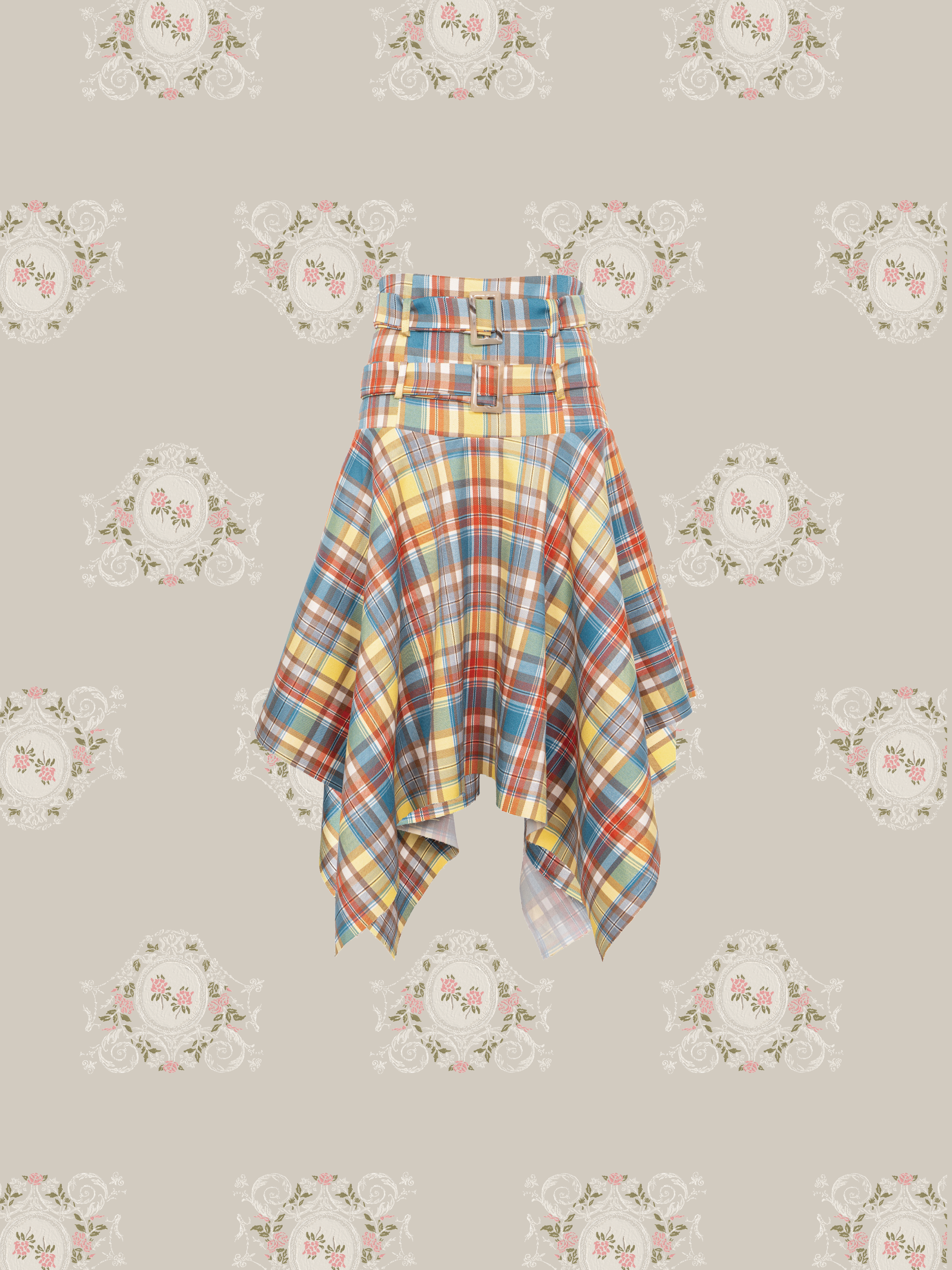 Vintage Plaid Asymmetric Skirt Set Up