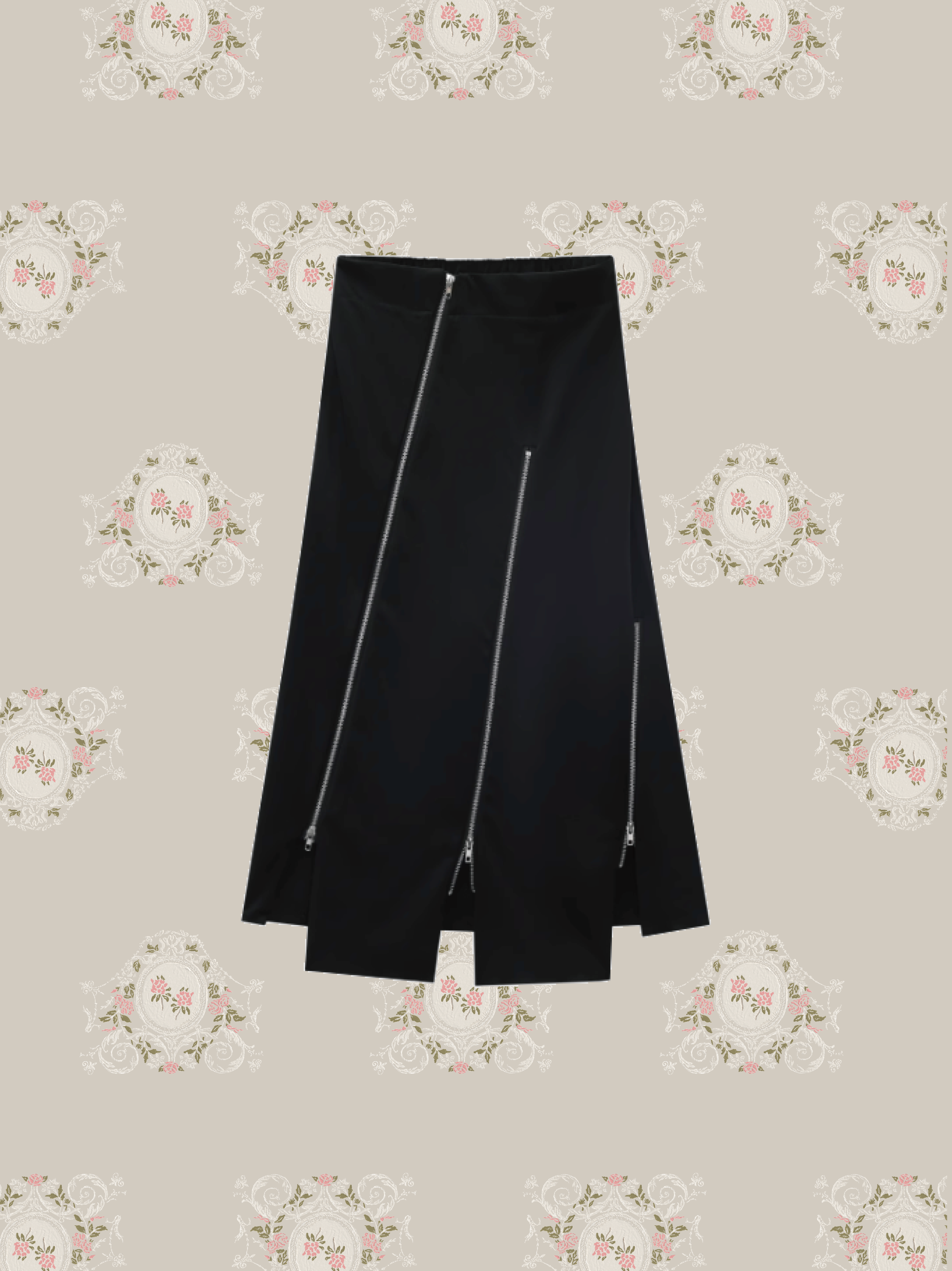Asymmetry Zip Deco Skirt