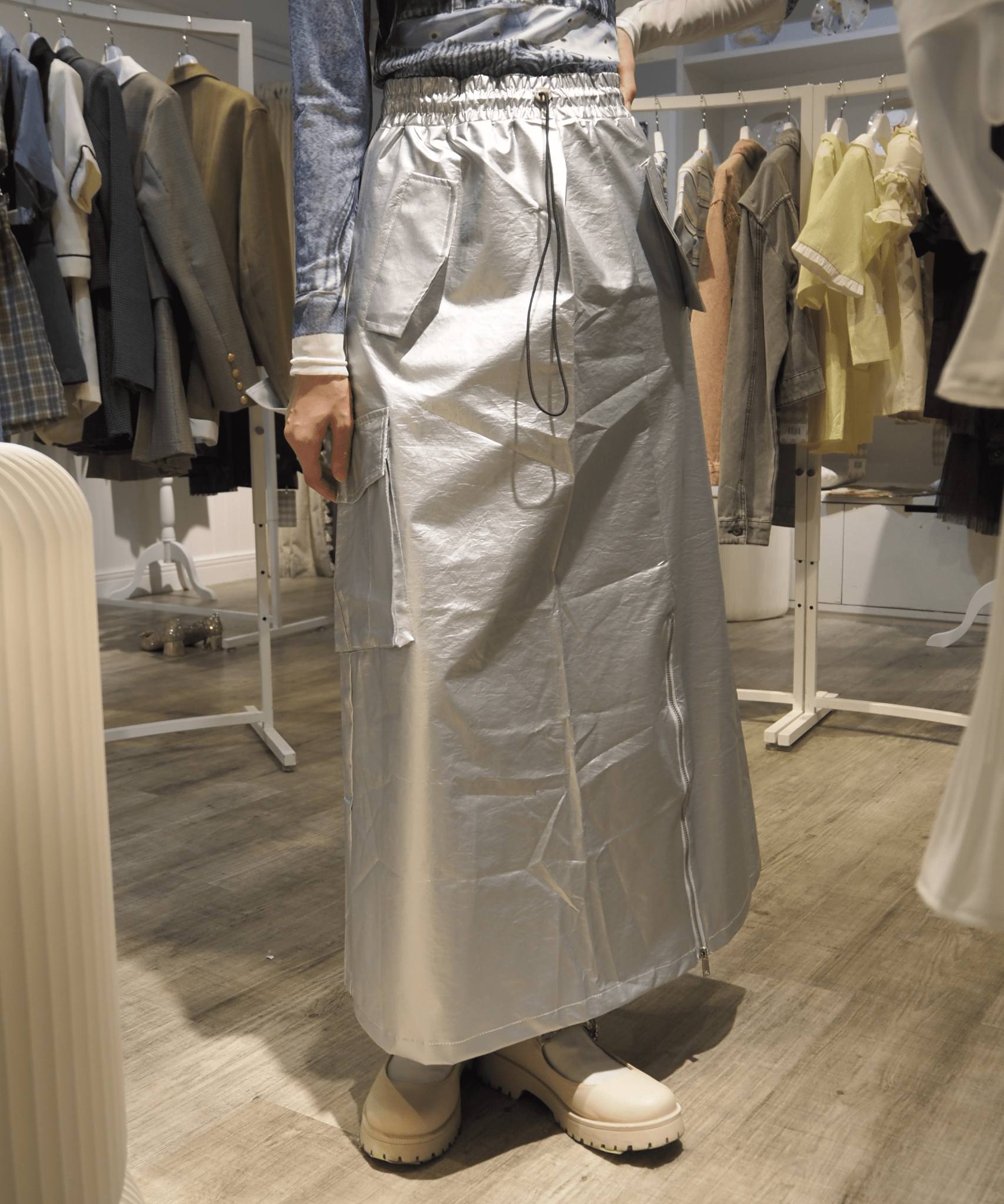 Functional Style Silver Skirt ファンクショナルスタイルシルバースカート - LOVE POMME POMME
