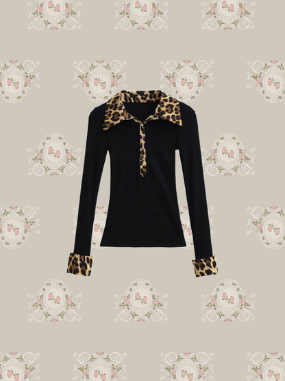 Leopard Stitching Top/ヒョウ柄ステッチトップ
