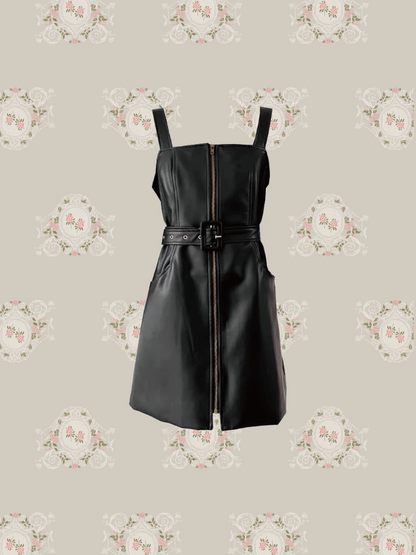 Belted Vest PU One-Piece 