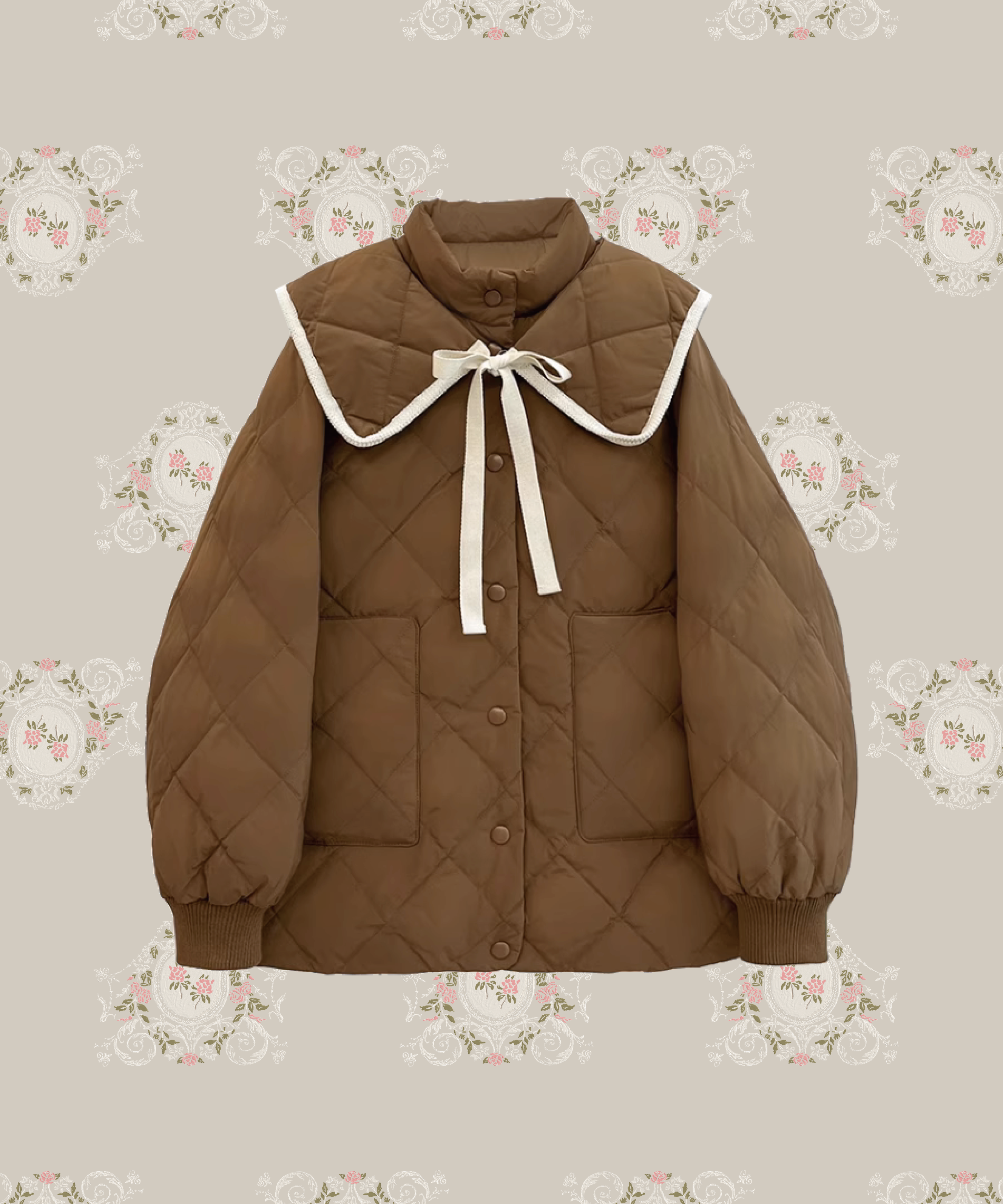 Quilted Lace Ribbon Duck Down Jacket 