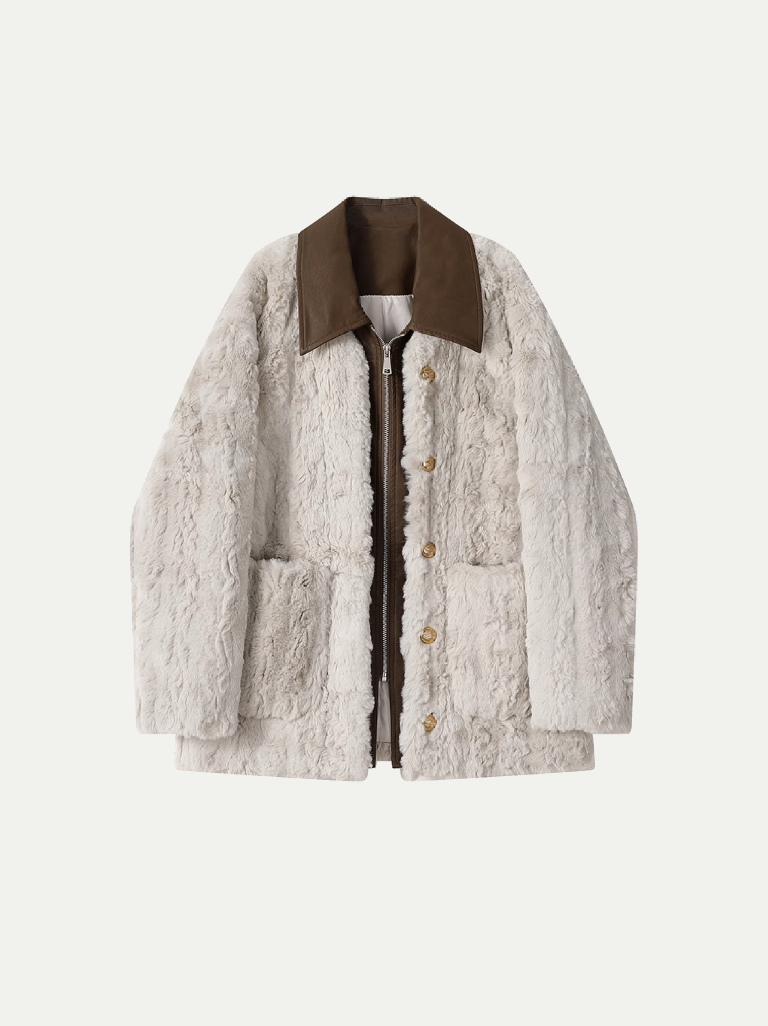 Faux Fur Stitched Zip Coat 