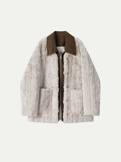 Faux Fur Stitching Zip Coat