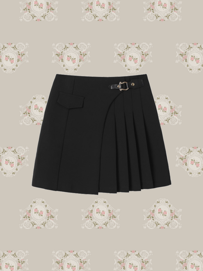 Asymmetry Side Pleats Mini Skirt/アシンメトリーサイドプリーツミニスカート