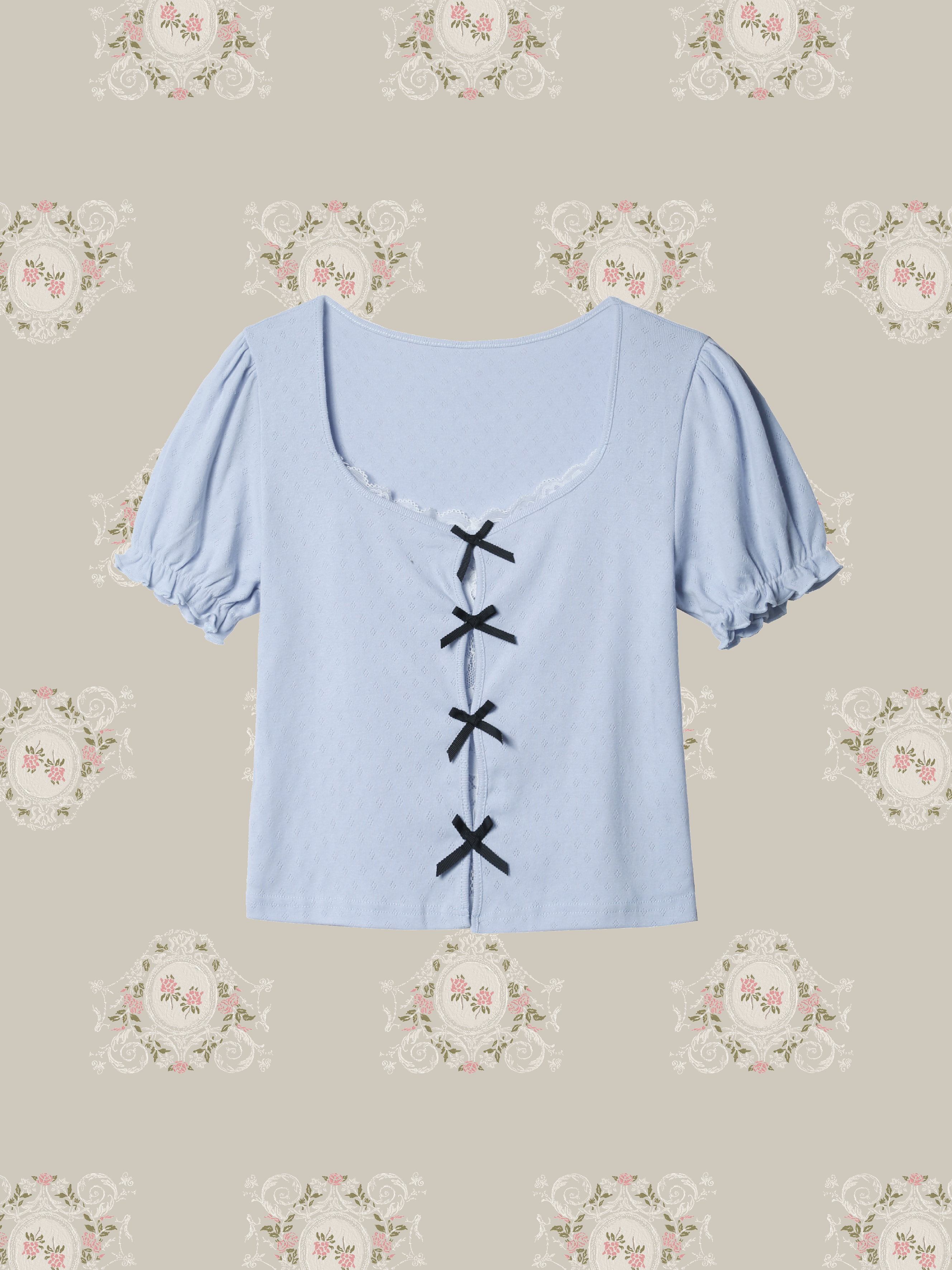 Lace Docking Puff Sleeve T/レースドッキングパフスリーブTシャツ