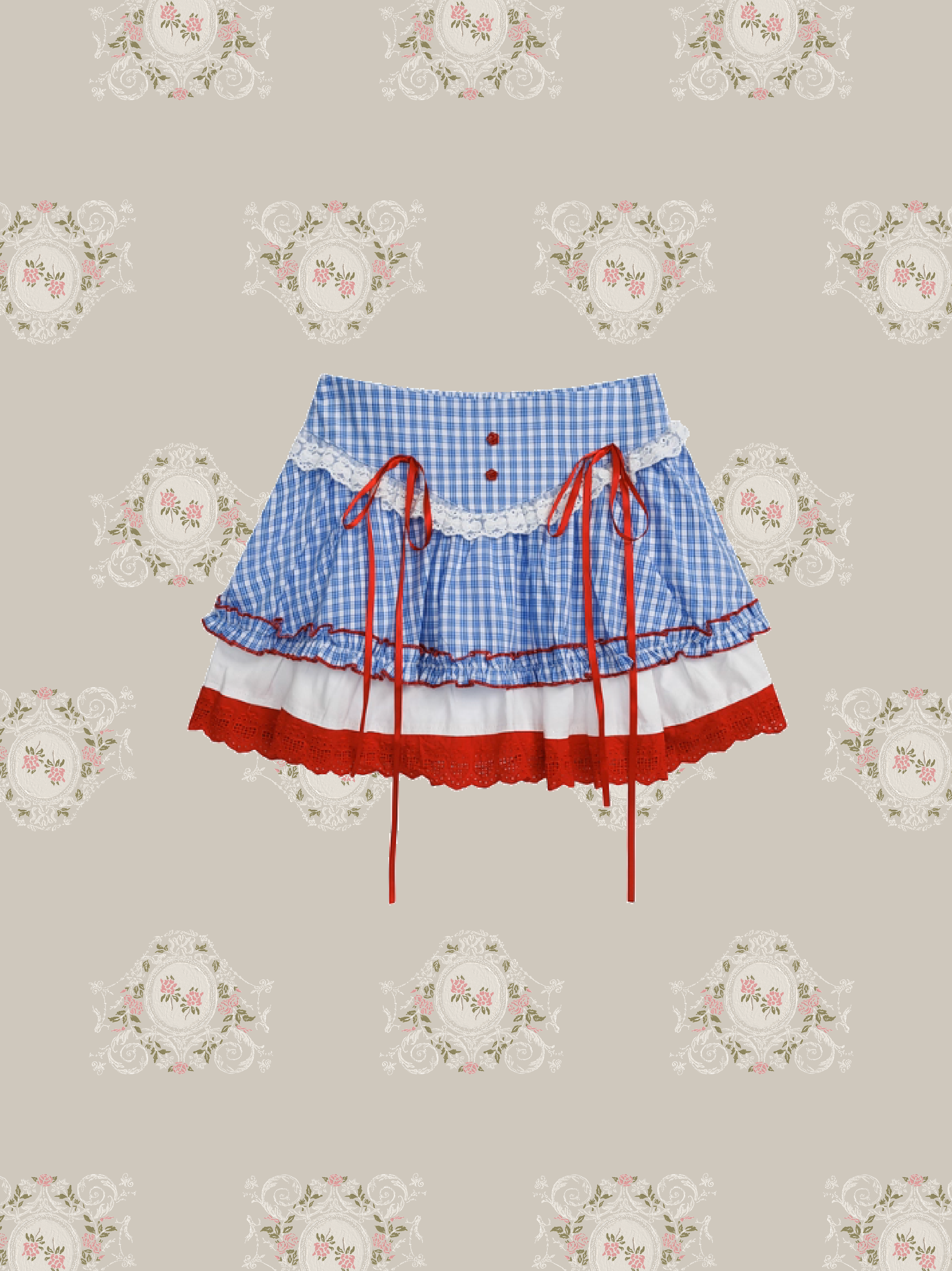 ラポミ プチ LA POMME petit Sky Blue Ruffle Plaid Vest Set Up （Blue） ラポミ プチ LA POMME petit Sky Blue Ruffle Plaid Vest Set Up