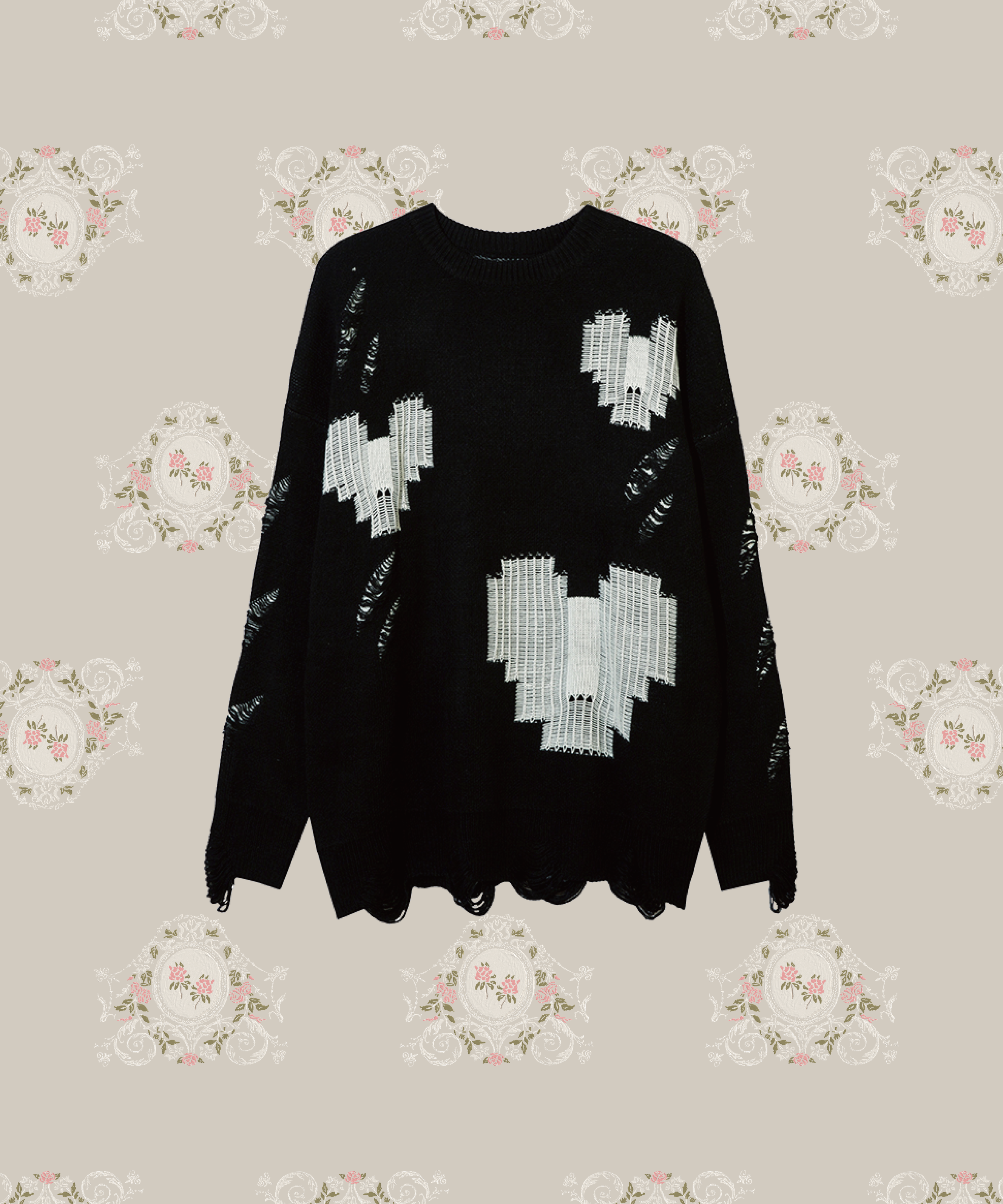 Broken Style Fuzzy Heart Sweater ブロークン スタイル ファジー ハート セーター