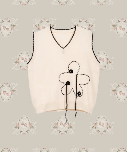 Tassel Flower Jacquard Knit Vest 