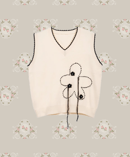 Tassel Flower Jacquard Knit Vest