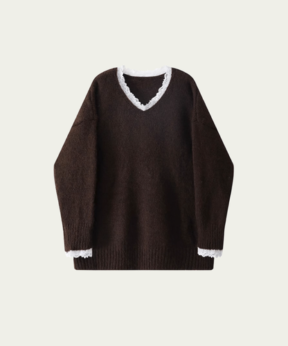 Lace Stitching Sheer Sweater