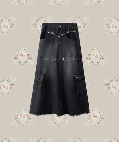 Washed Denim Pocket Skir Washed denim pocket skirt 