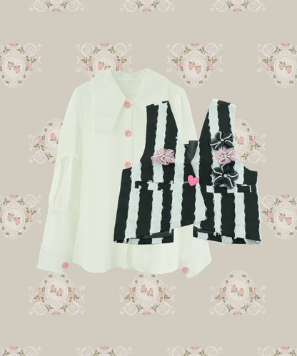 Flower Applique Vest Shirt Set Up