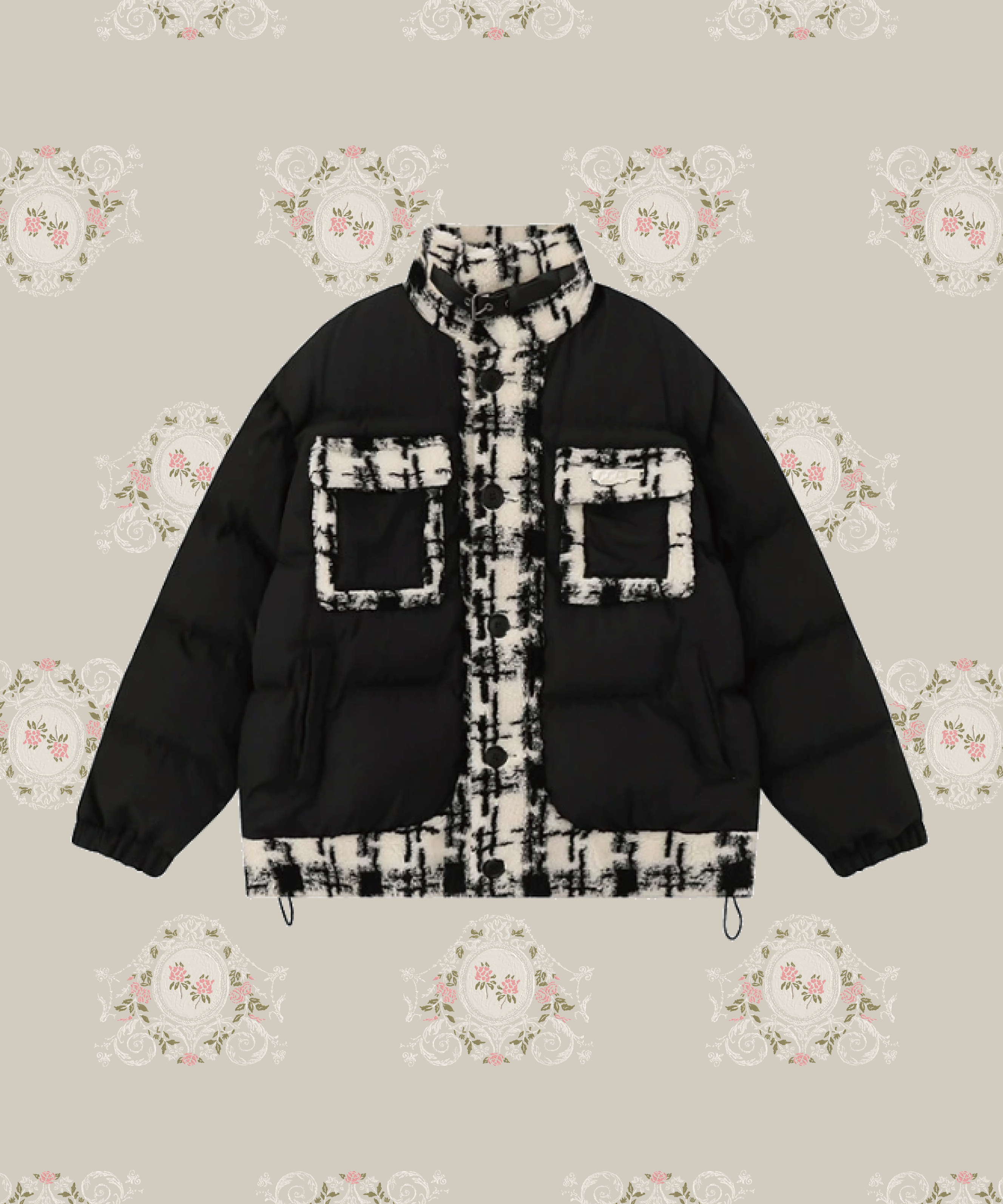 Check Fleece Patch Down Jacket  チェックフリースパッチダウンジャケット