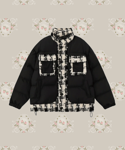 Check Fleece Patch Down Jacket Check Fleece Patch Down Jacket 