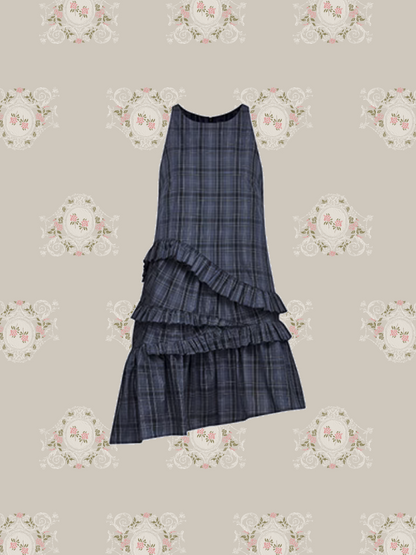 Ruffle Plaid Piping Vest One Piece/フリルチェックパイピングベストワンピース