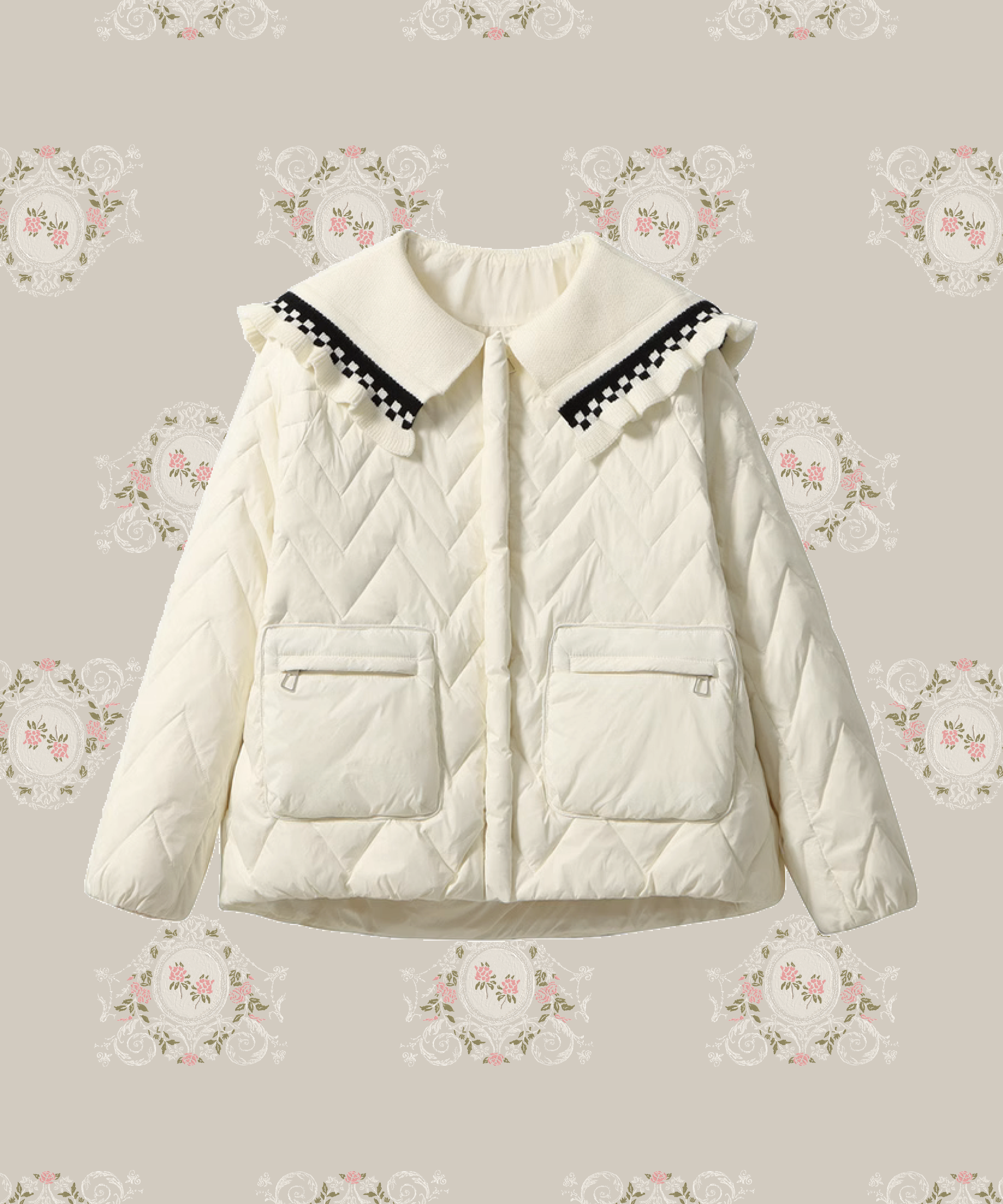 Frill Collar Double Pocket Duck Down Jacket  フリル襟ダブルポケットダックダウンジャケット