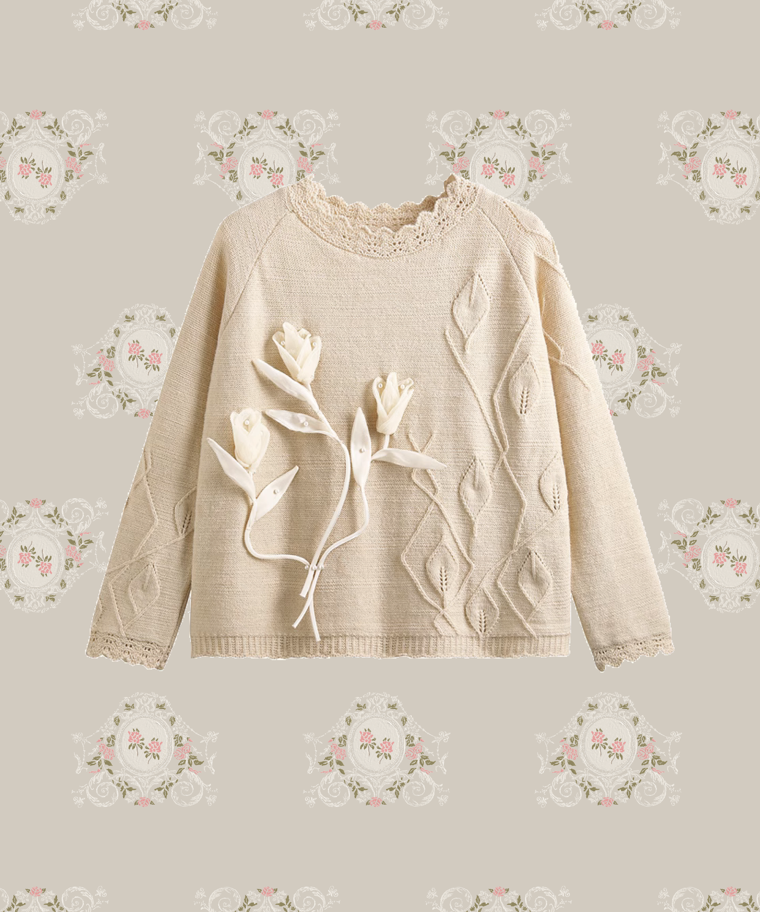 Flower Applique Pearl Knit 