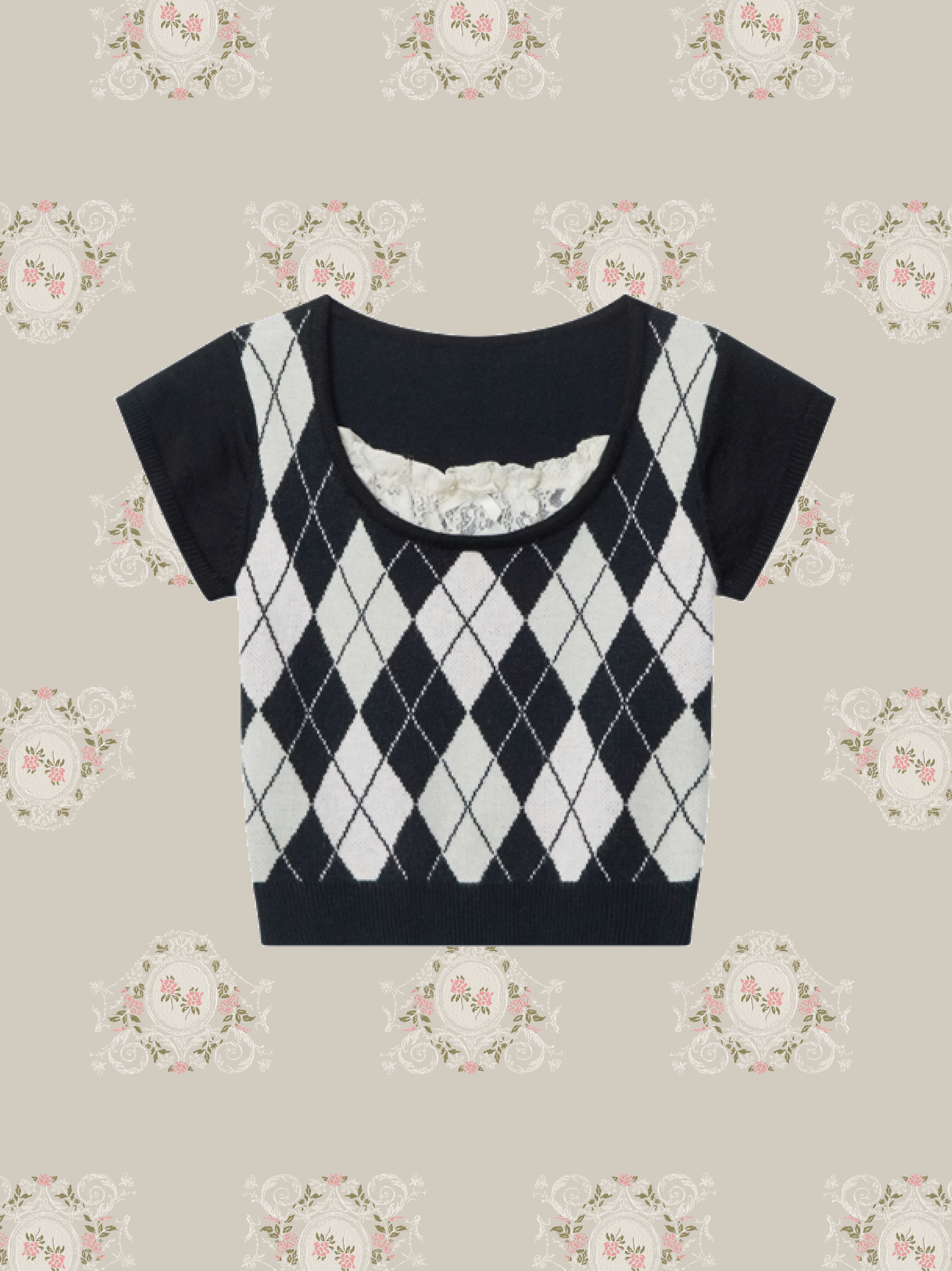 Lace Stiched Argyle Top 