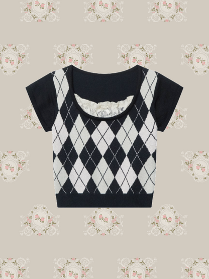 Lace Stiched Argyle Top 