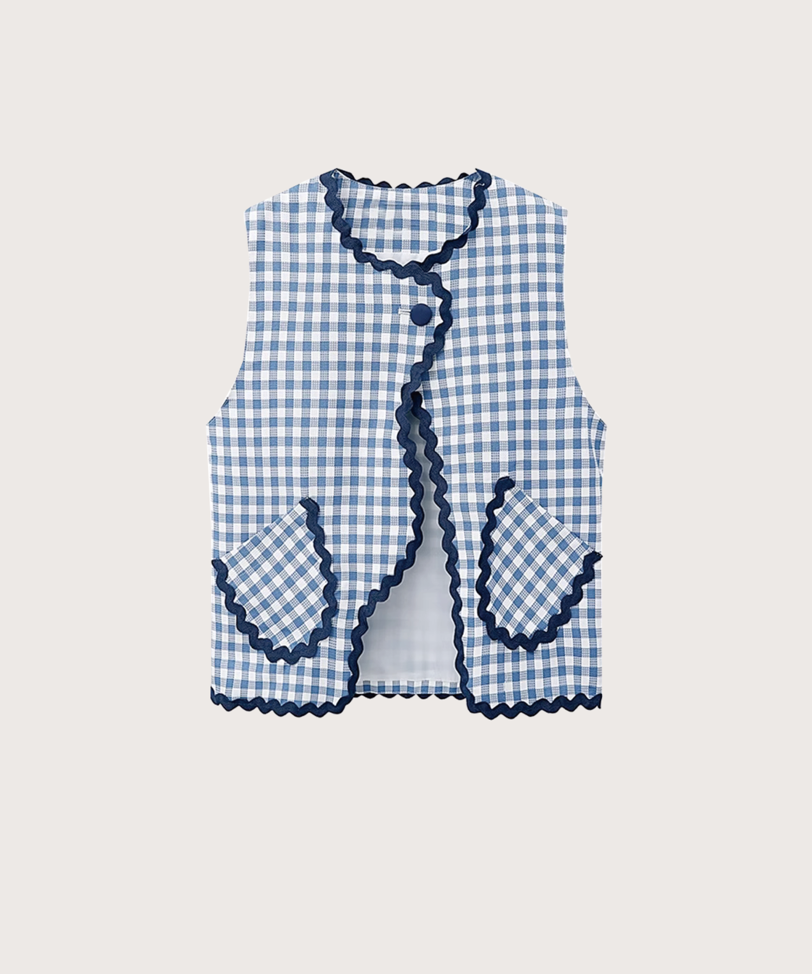 Wave Piping Gingham Vest 