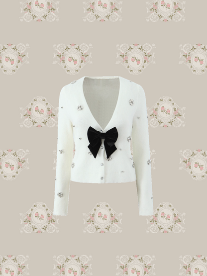 Beading V-neck Ribbon Cardigan/ビーズVネックリボンカーディガン