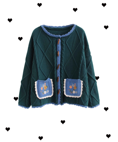 Moss Green Embroidery Cardigan 