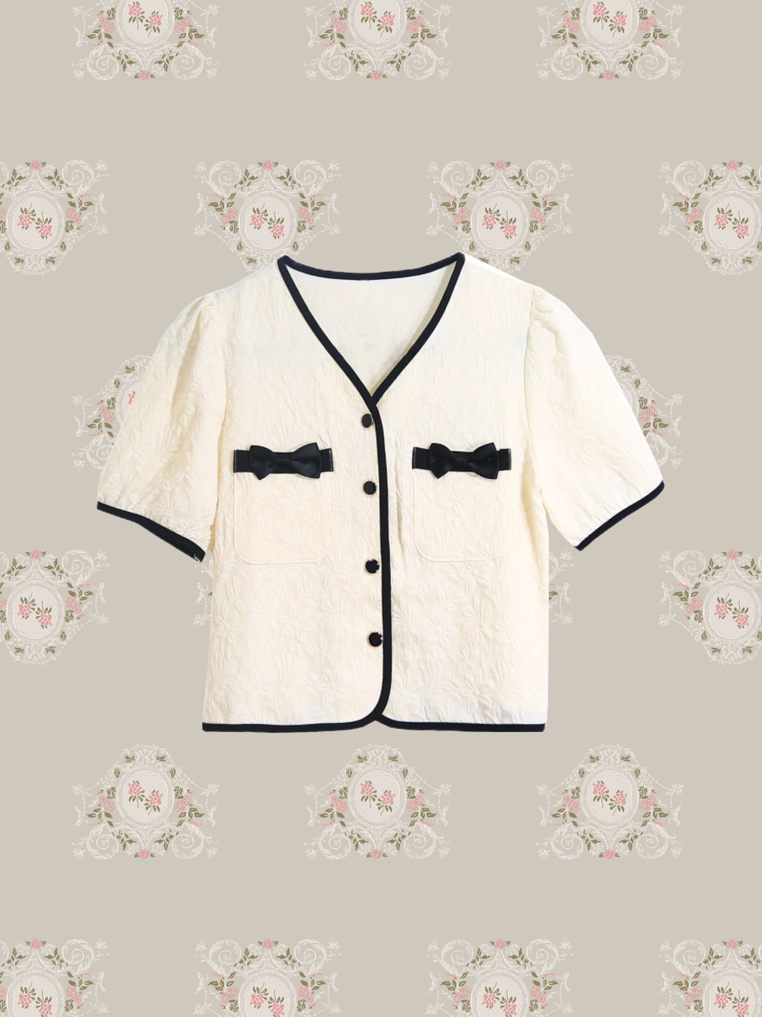 French Emboss Ribbon Shirt/フレンチエンボスリボンシャツ
