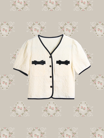 French Emboss Ribbon Shirt/フレンチエンボスリボンシャツ