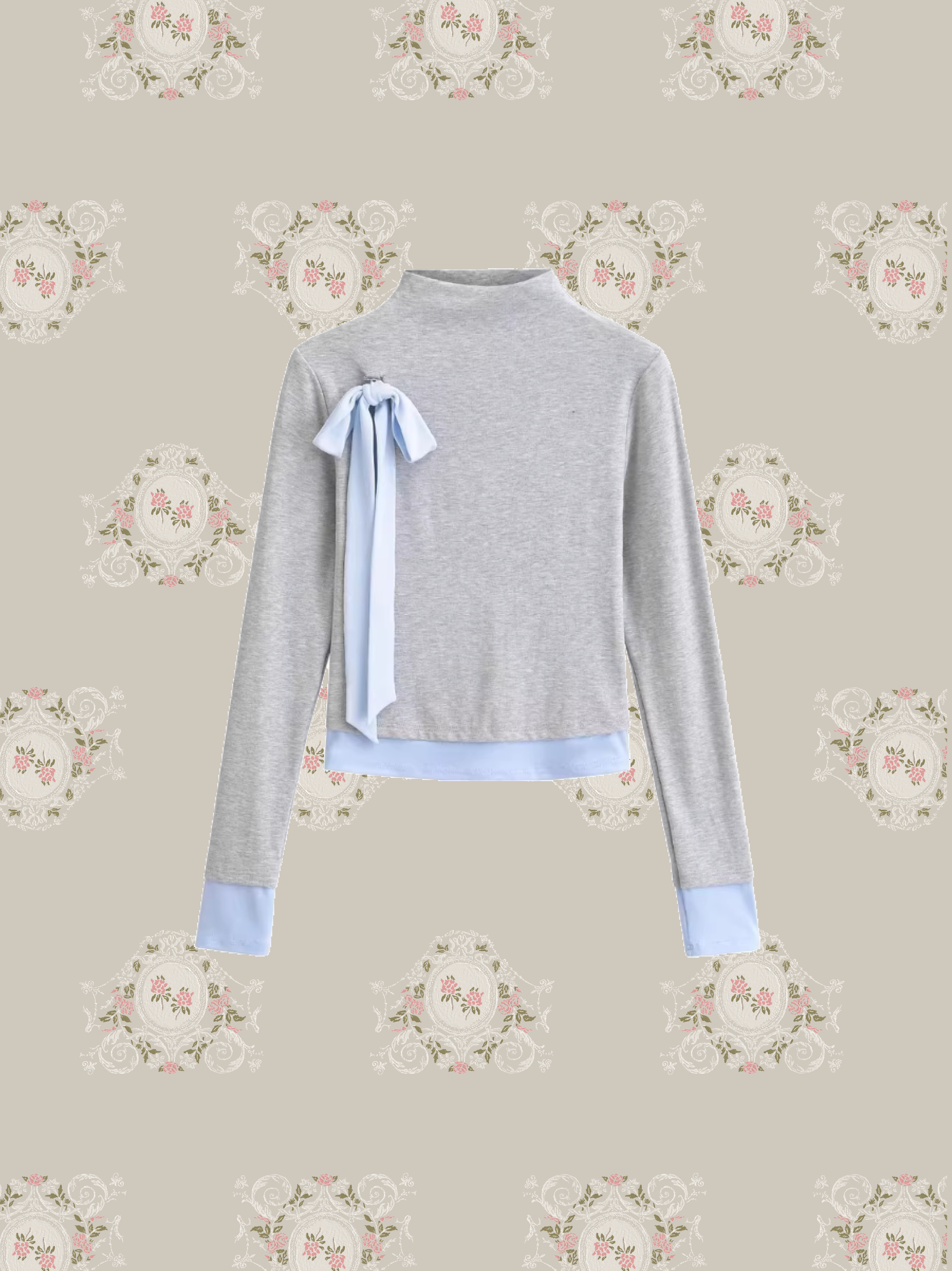 Half Neck Ribbon Point Top/ハーフネックリボンポイントトップス
