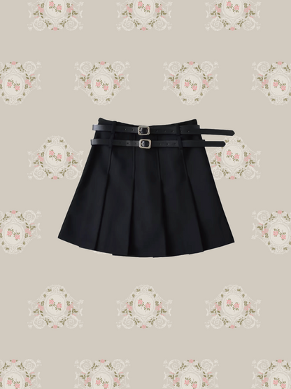 Double Belt Pleats Skirt Double Belt Pleats Skirt 