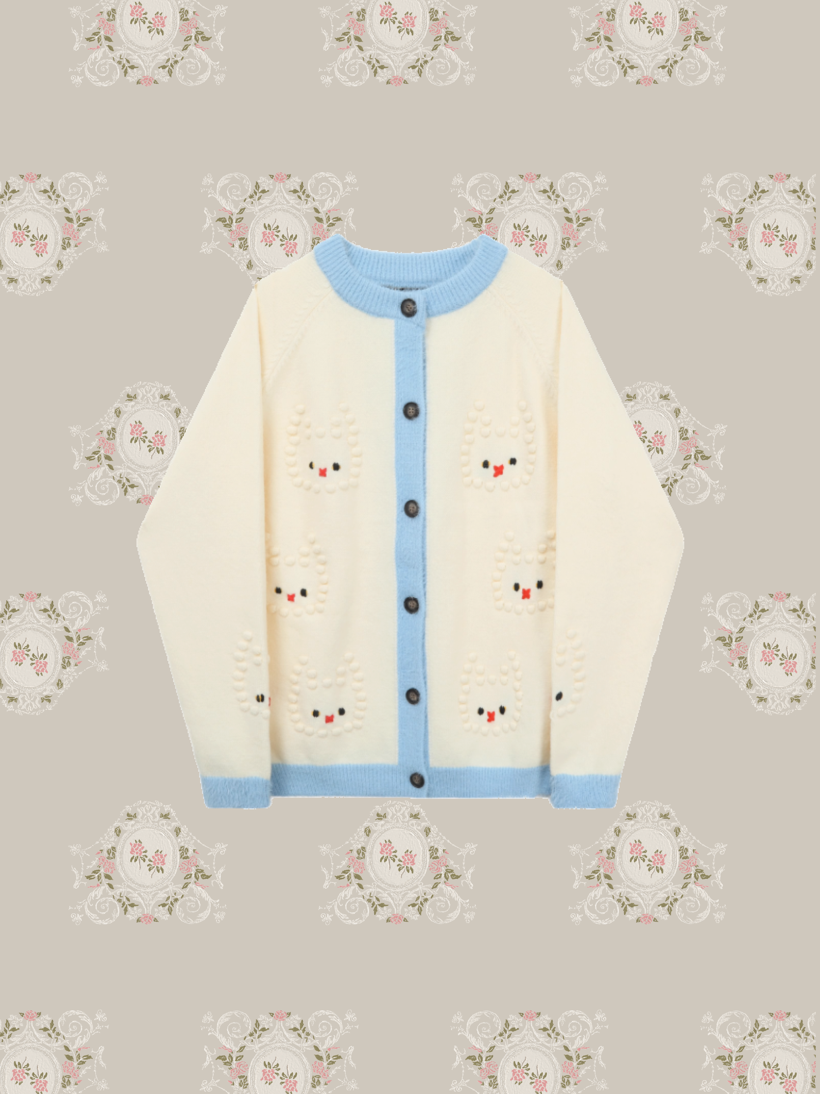 Funny Embroidery Contrast Cardigan/ファニー刺繍コントラストカーディガン
