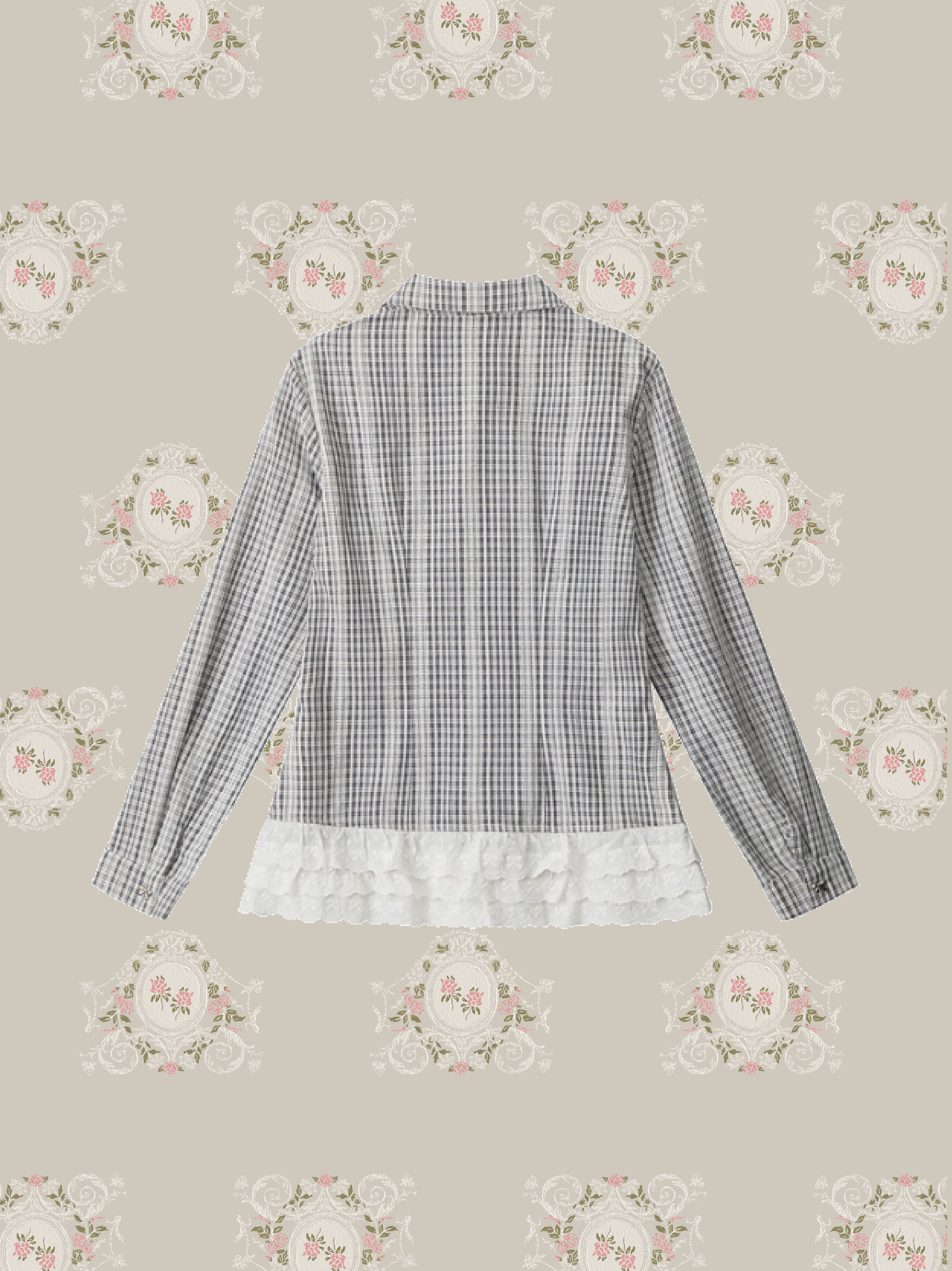 Flare Lace Stitching Plaid Shirt/フレアレースステッチチェックシャツ