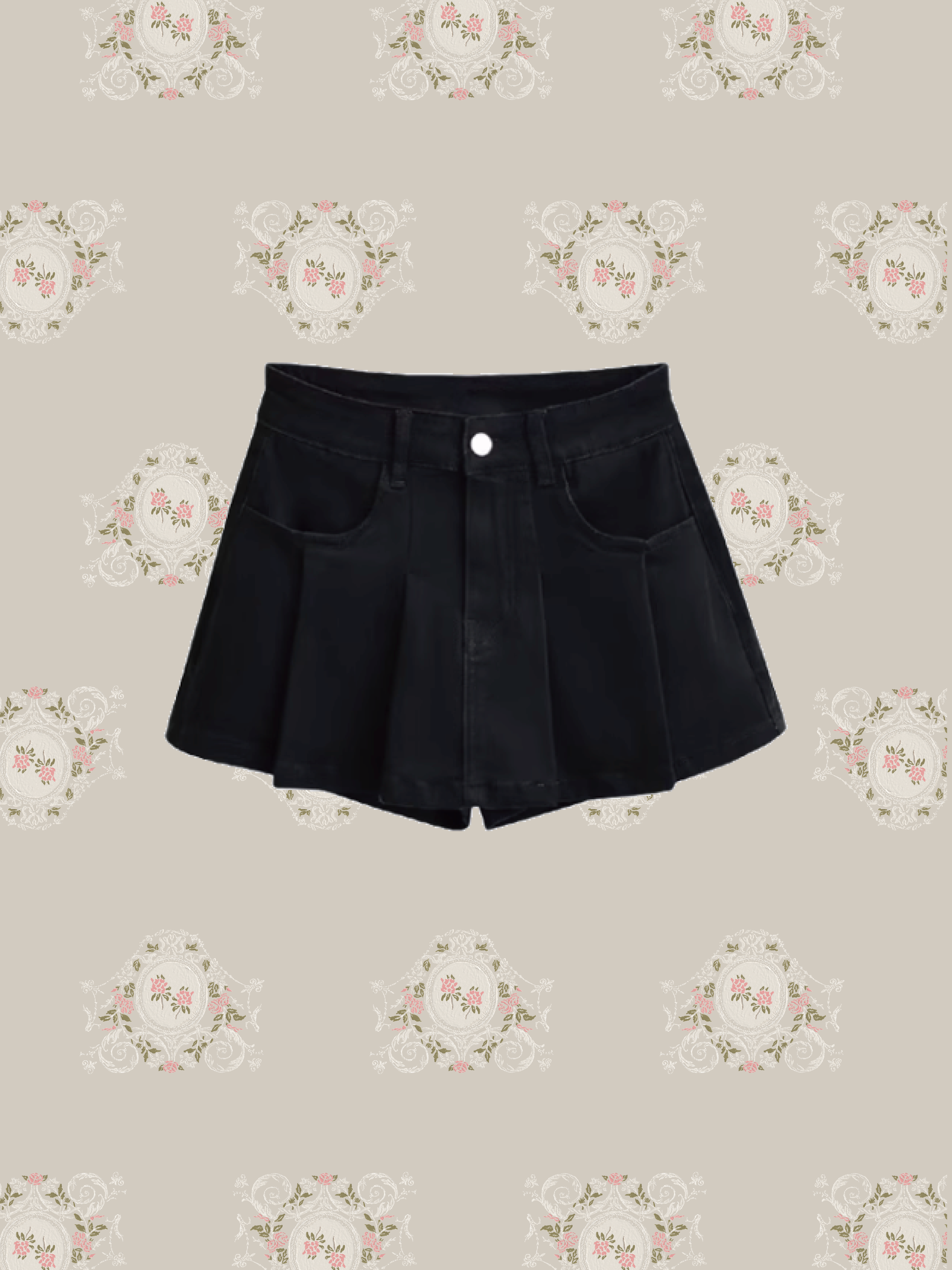 High Waist Denim Pleats Pants Skirt/ハイウエスト デニム プリーツ パンツ スカート