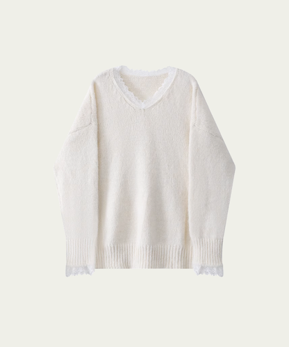Lace Stitching Sheer Sweater