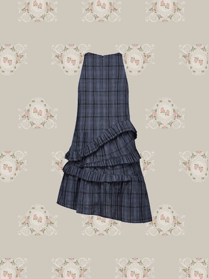 Ruffle Plaid Piping Vest One Piece/フリルチェックパイピングベストワンピース