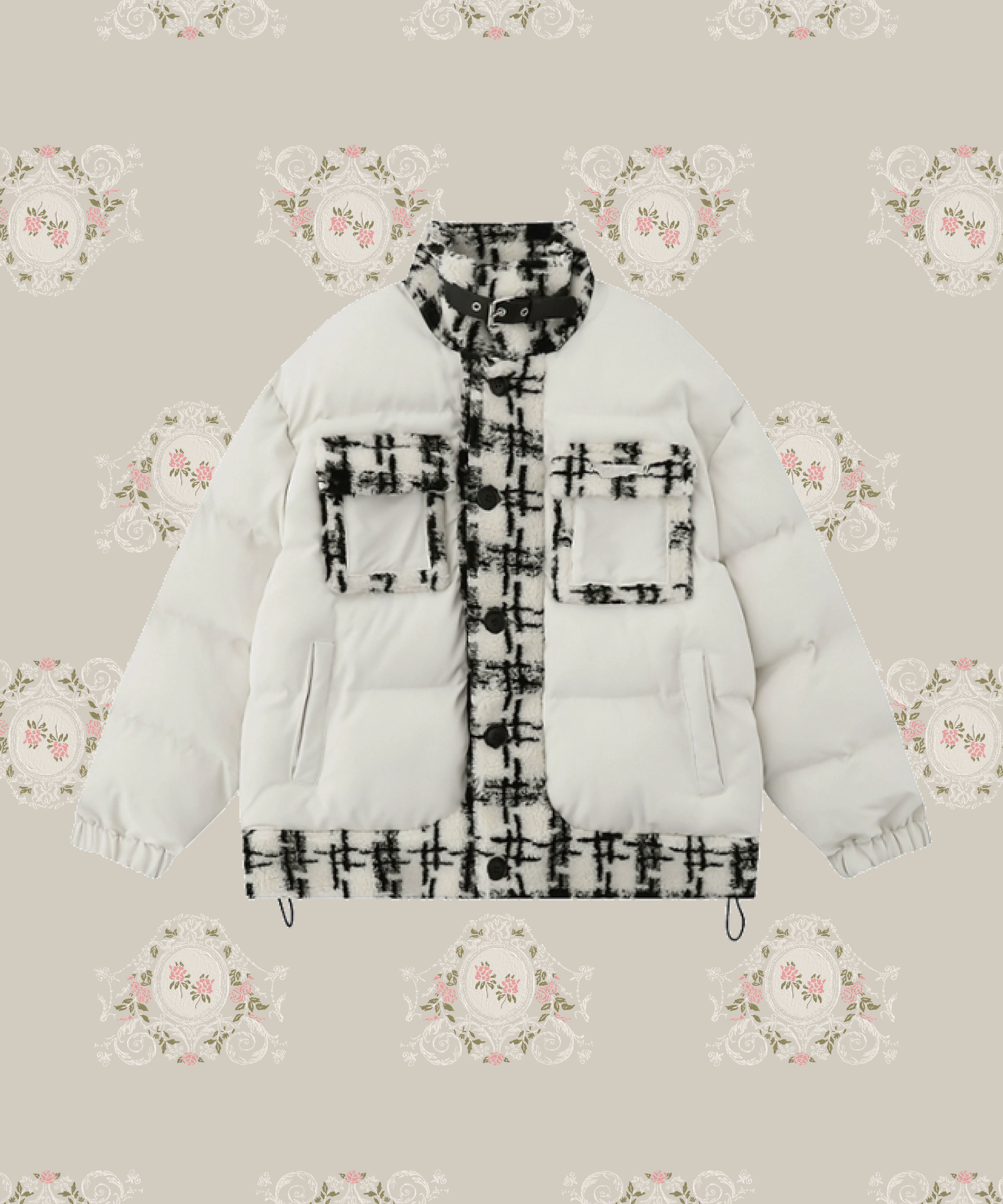 Check Fleece Patch Down Jacket  チェックフリースパッチダウンジャケット