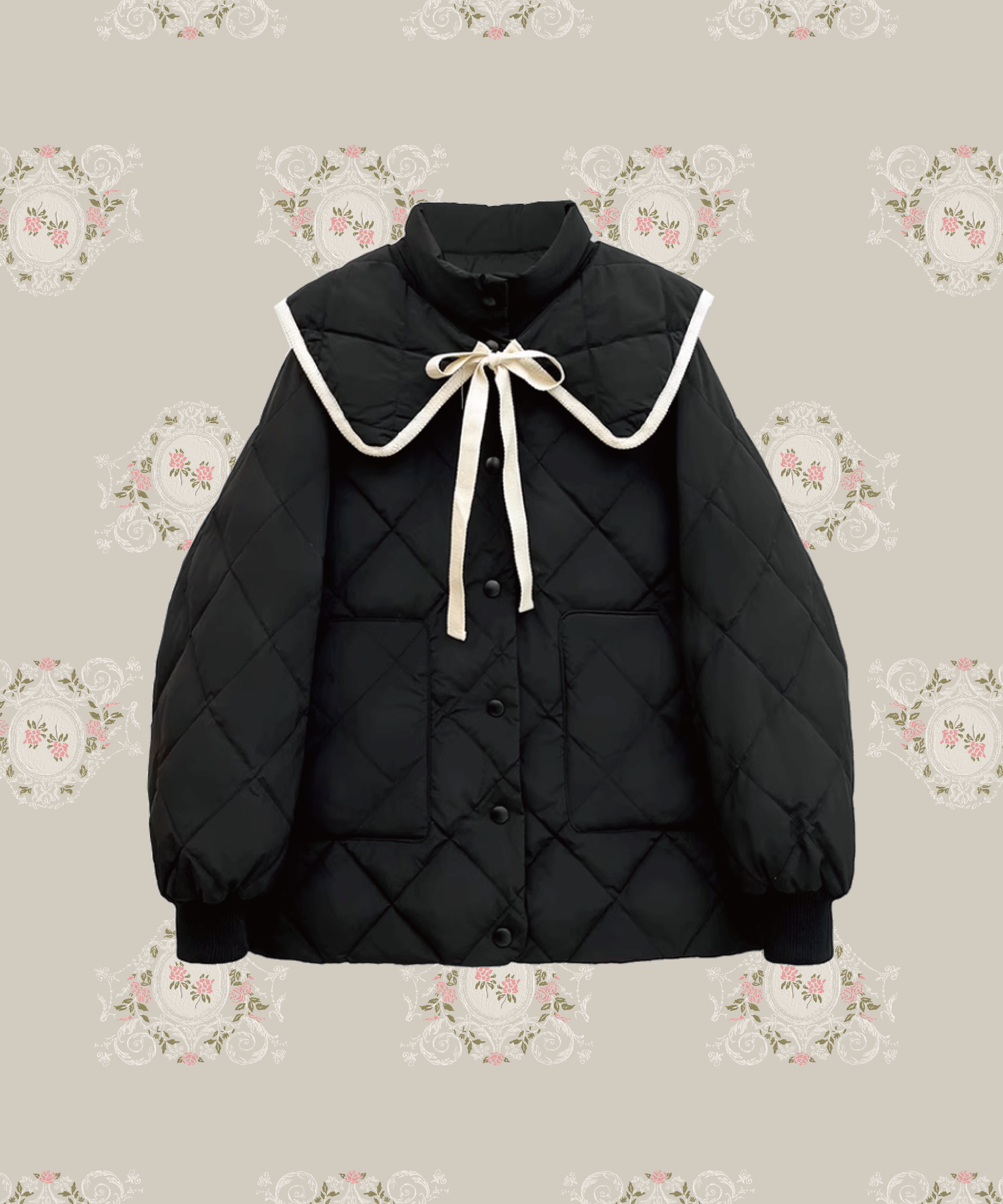 Quilted Lace Ribbon Duck Down Jacket 