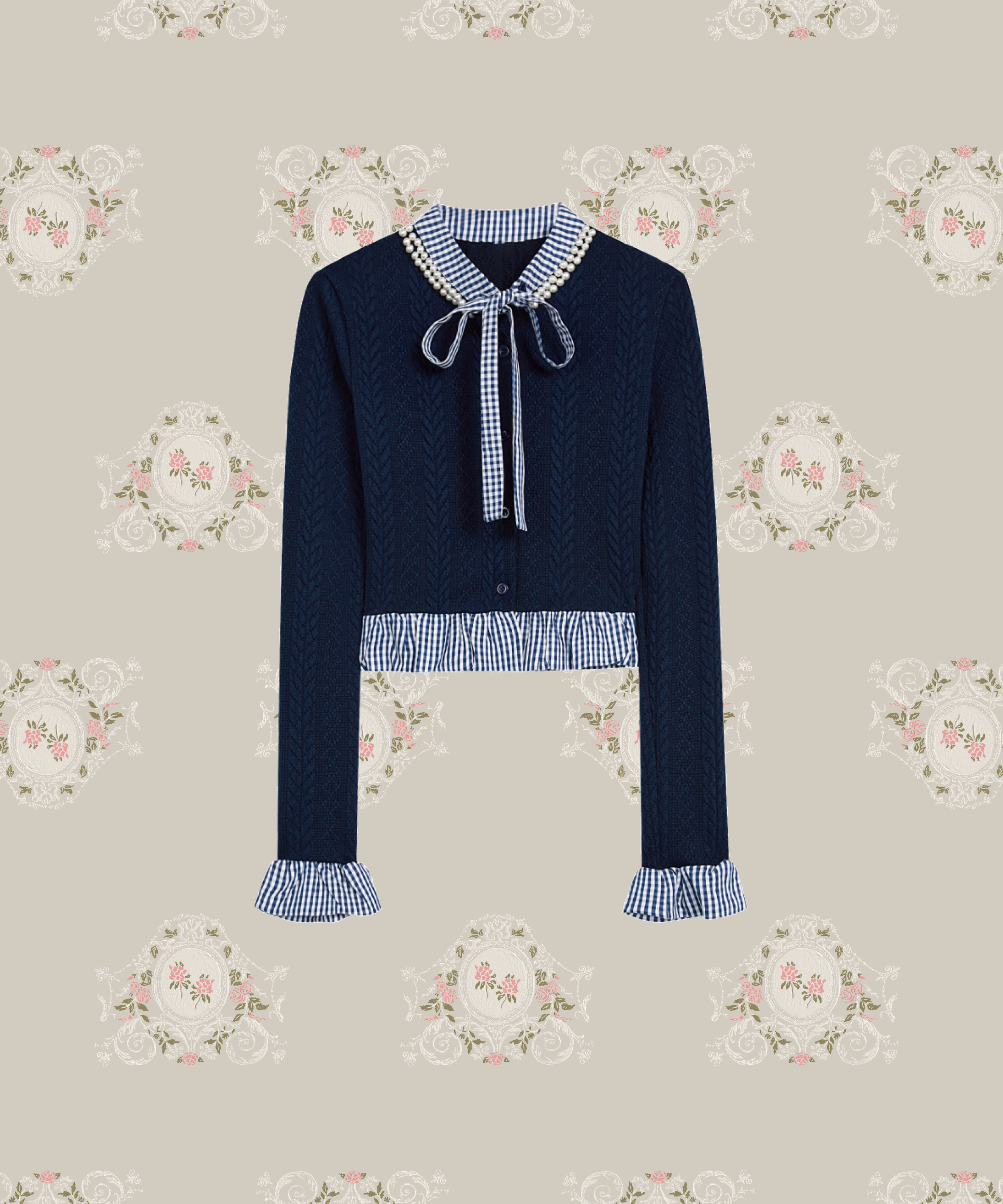 Pearl Deco Navy Knit Set-Up パールデコネイビーニットセットアップ