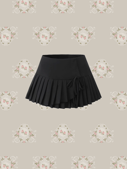 Asymmetry Lace Up Pleats Mini Skirt/アシンメトリーレースアッププリーツミニスカート