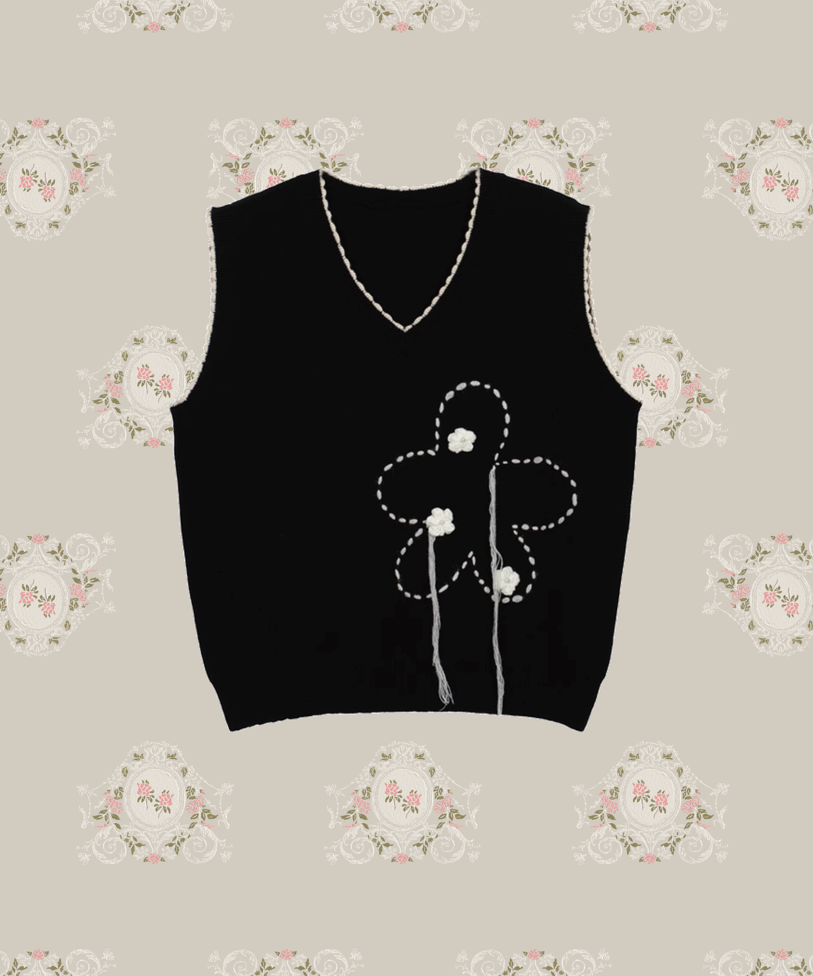 Tassel Flower Jacquard Knit Vest 