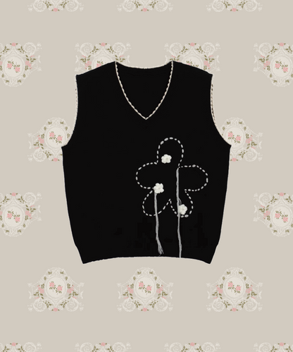 Tassel Flower Jacquard Knit Vest