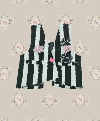 Flower Applique Vest Shirt Set Up 