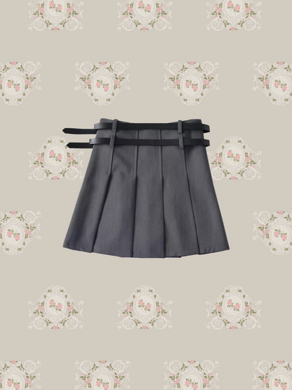 Double Belt Pleats Skirt Double Belt Pleats Skirt 